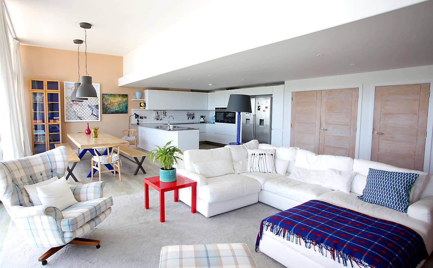 The living space, with the Channel beyond the glass